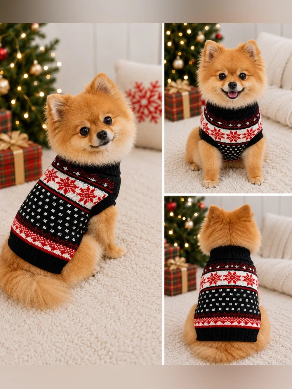 NWT Holiday Snowflake Dog Sweater XS Red Black Fair Isle Christmas Pet Pullover